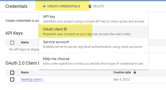 create google oauth credentials